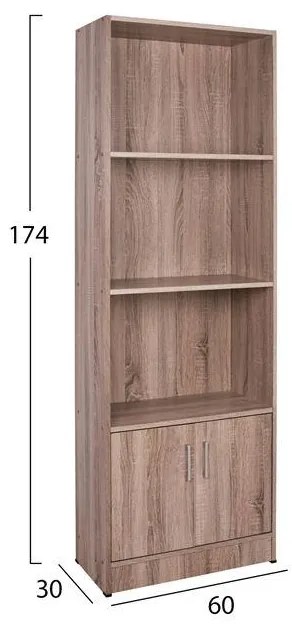 Βιβλιοθήκη μελαμίνης Hayden σε χρώμα sonama 60x30x174 εκ. 60x30x174 εκ.