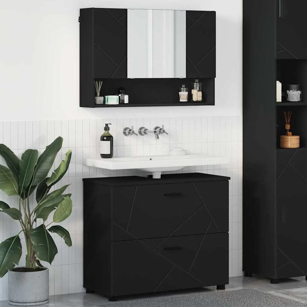 vidaXL Σετ Επίπλων Μπάνιου με συρτάρι 2 pcs Μαύρο 76,5 x 35 x 64 εκ