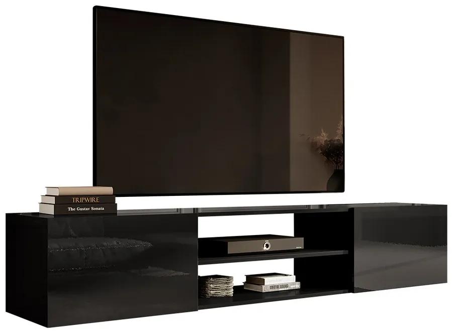 Τραπέζι Tv Charlotte 164, Γυαλιστερό μαύρο, Μαύρο, Ο αριθμός των θυρών: 2, 200x37x40cm, 39 kg | Epipla1.gr