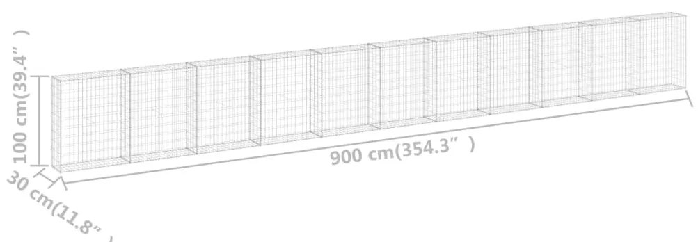 vidaXL Συρματοκιβώτιο Τοίχος 900x30x100 εκ. Γαλβαν.Χάλυβας + Καλύμματα