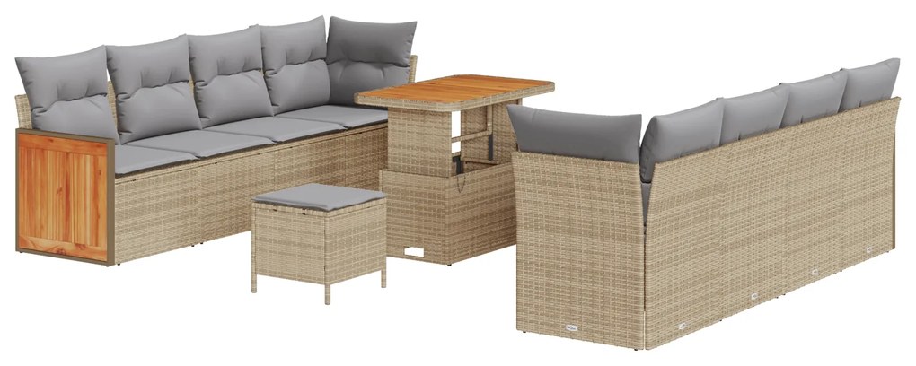 vidaXL Σετ Καναπέ Χα Garten 11 Τεμαχίων με Μαξιλάρια Μπεζ Πολυ Ρατάν Ακακίας