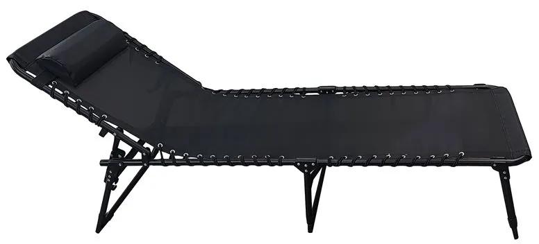 CAMPING Ξαπλώστρα πτυσσόμενη, Μέταλλο Βαφή Μαύρο, Textilene Μαύρο -  57x190x30cm