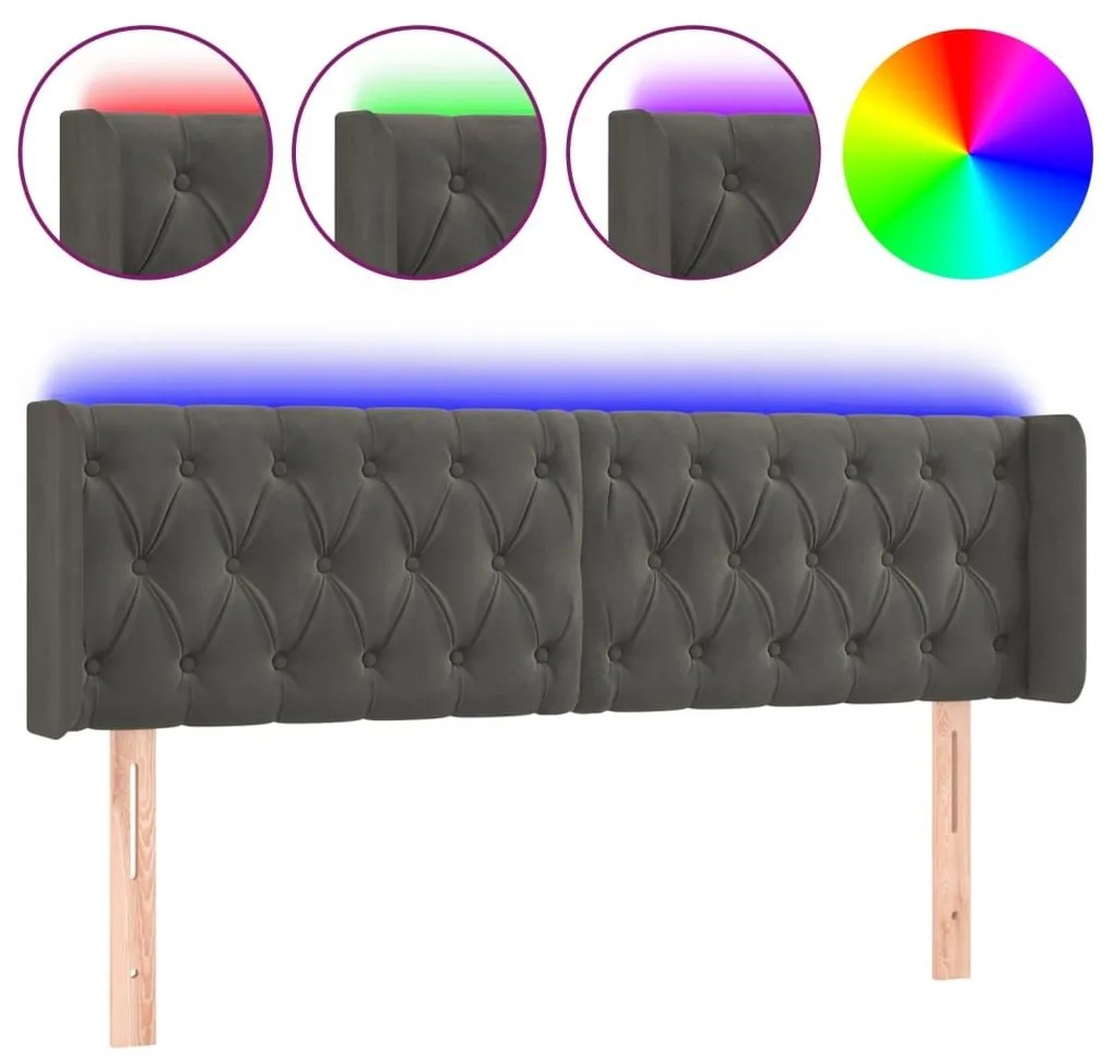 Κεφαλάρι Κρεβατιού LED Σκούρο Γκρι 147x16x78/88 εκ. Βελούδινο - Γκρι