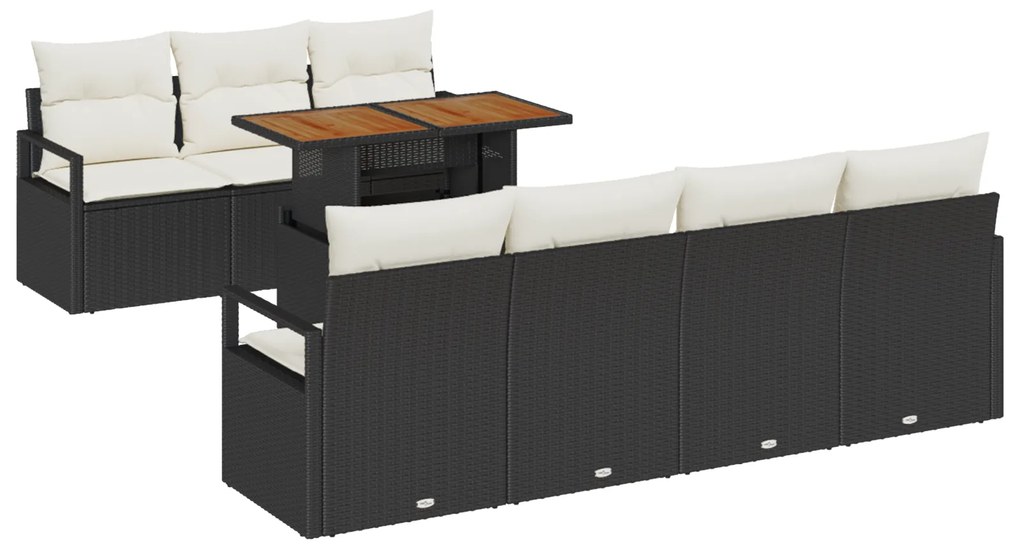 vidaXL 8 Piece Garden Sofa Set with Cushions Black Poly Rattan Acacia