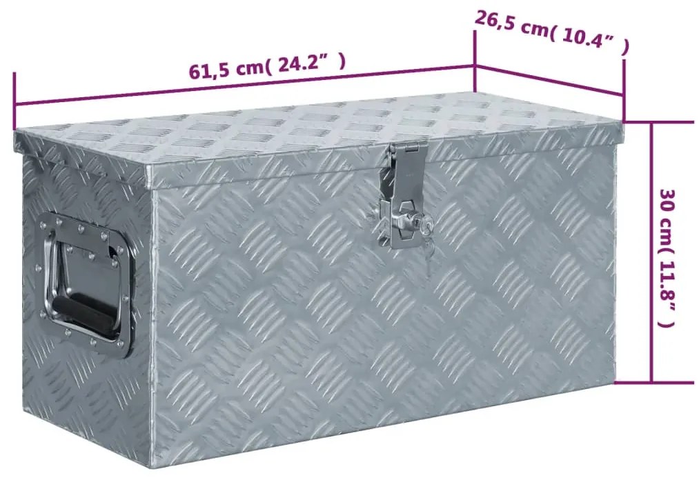 vidaXL Κουτί Αποθήκευσης Ασημί 61,5 x 26,5 x 30 εκ. Αλουμινίου