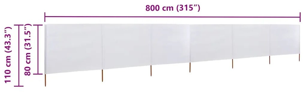vidaXL Προστατευτικό Αέρα με 6 Πάνελ Λευκό 800 x 80 εκ. Υφασμάτινο
