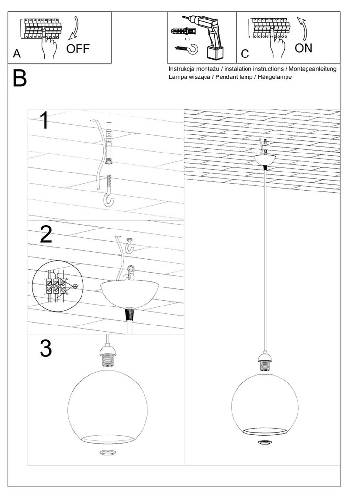 Sollux Κρεμαστό φωτιστικό Ball 1,κίτρινο,1xE27/60w