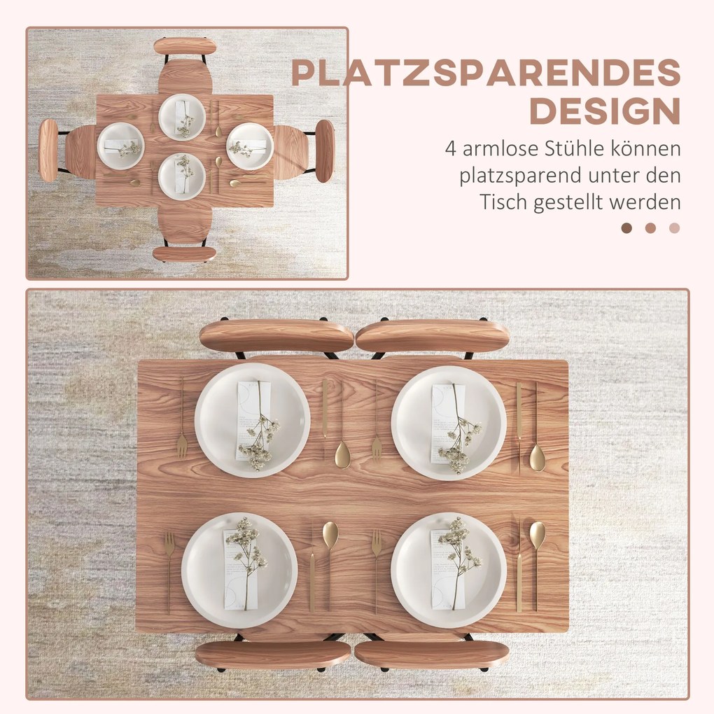 HOMCOM σετ τραπεζαρίας με τραπέζι και καρέκλες, βιομηχανικός σχεδιασμός, 110 x 70 x 75 cm, καφέ