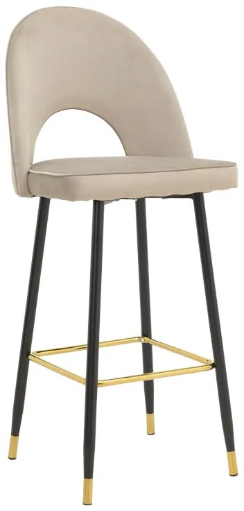 Σκαμπό μπαρ Casenio pakoworld μπεζ βελούδο-πόδι μαύρο με χρυσό μέταλλο 48x50x117εκ
