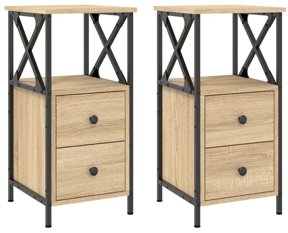vidaXL Κομοδίνα 2 τεμ. Sonoma Δρυς 34x35,5x70 εκ. Επεξεργασμένο Ξύλο