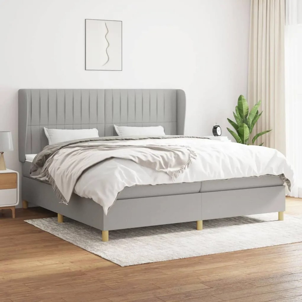 Κρεβάτι Boxspring με Στρώμα Ανοιχτό Γκρι 200x200 εκ. Υφασμάτινο