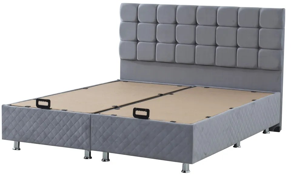 Κρεβάτι με Γκρι Κεφαλάρι & Βάση με Αποθηκευτικό Χώρο με Ύφασμα Βελουτέ Channel Υπέρδιπλη (160x200cm) Γκρι