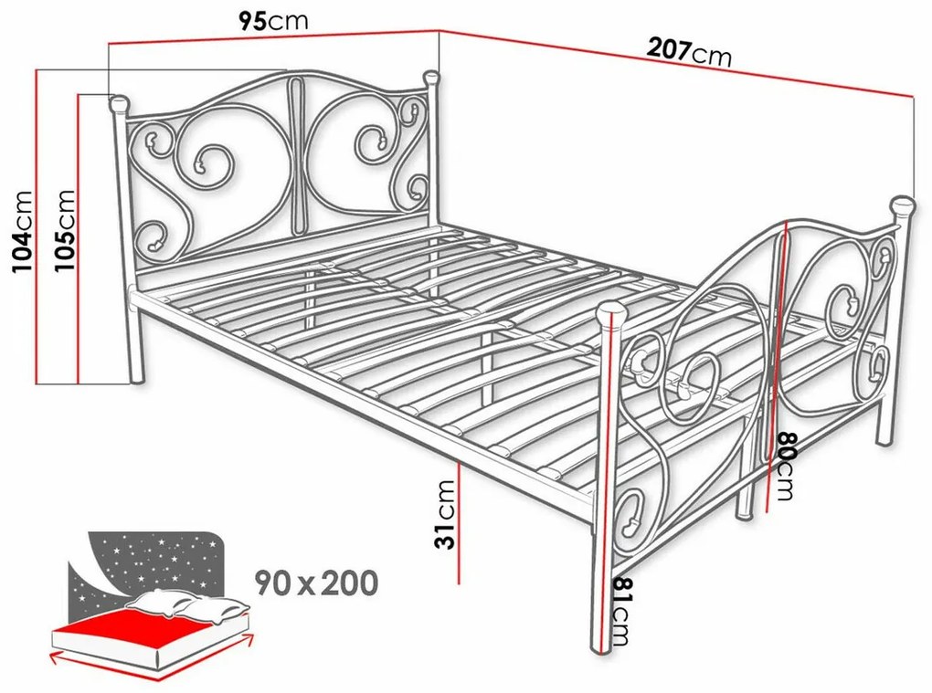 Κρεβάτι Elmira 101, Μονόκλινο, Άσπρο, 90x200, Μέταλλο, Τάβλες για Κρεβάτι, 95x207x104cm, 18 kg, Ξύλο: Σημύδα | Epipla1.gr