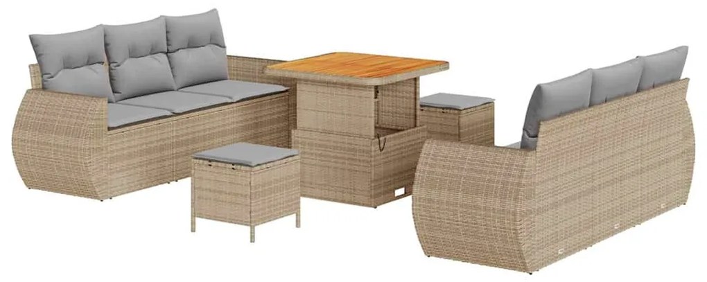 vidaXL Σετ Καναπέ Κήπου με μαξιλάρι 9 pcs Μπεζ συνθετικό ρατάν