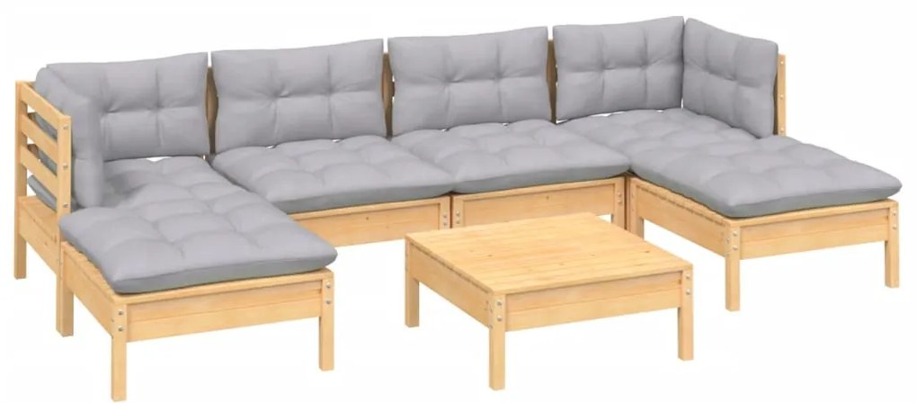 vidaXL Σαλόνι Κήπου Σετ 7 Τεμαχίων Ξύλο Πεύκου με Γκρι Μαξιλάρια
