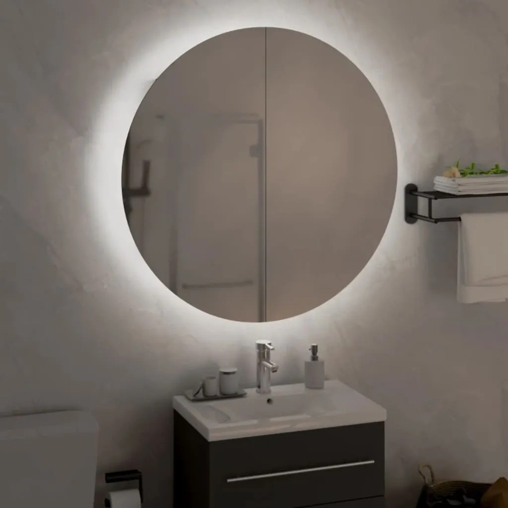 vidaXL Ντουλάπι Μπάνιου με Στρογγυλό Καθρέφτη&amp;LED Μαύρο 54x54x17,5 εκ.
