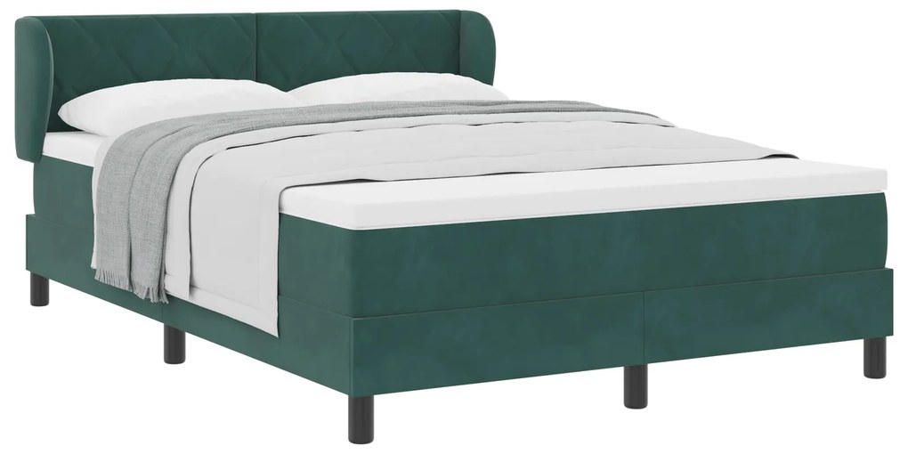 vidaXL Κρεβάτι με Στρώμα Ύψους 140x190 cm σε Σκούρο Πράσινο Βελούδο