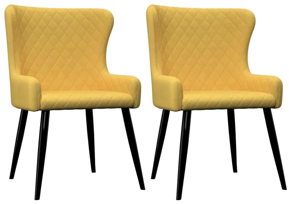 Καρέκλες Τραπεζαρίας 2 τεμ Κίτρινες Υφασμάτινες - Κίτρινο