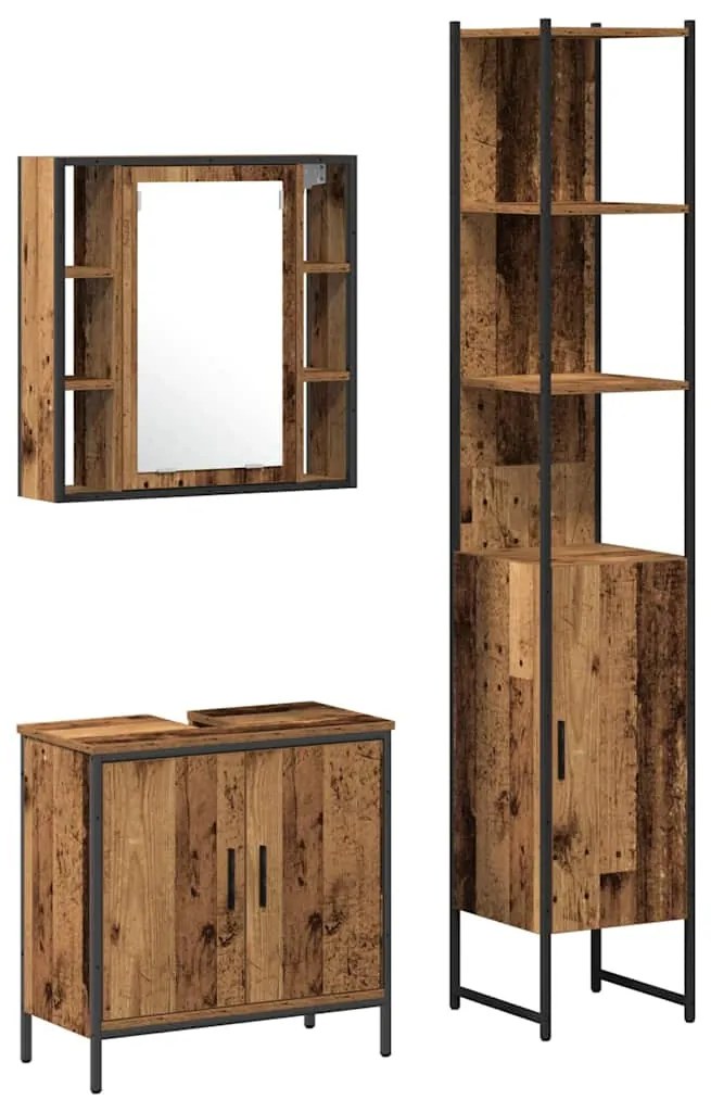 vidaXL Μονάδες Νιπτήρα Μπάνιου με ράφι 3 pcs Καφέ 33 x 33 x 185.5 εκ