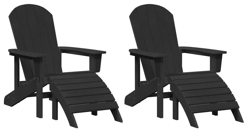 vidaXL Καρέκλες Adirondack με Πόδια 2 τεμ Μαύρο HDPE