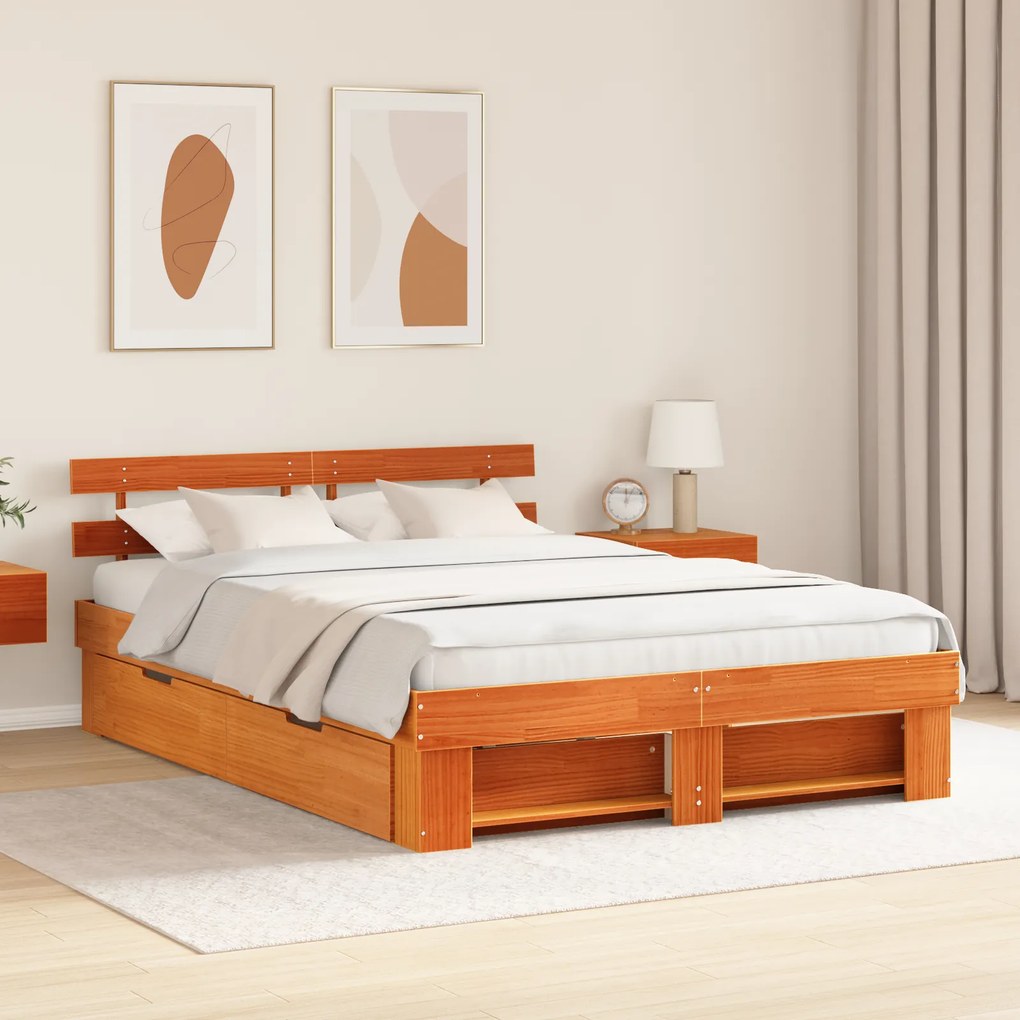 vidaXL Σκελετός Κρεβατιού Καφέ κεριού 160 x 200 cm Μασίφ ξύλο πεύκου