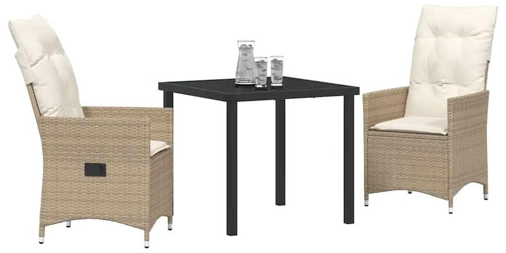 vidaXL Σέτ φαγητού για κήπο με μαξιλάρι 3 pcs Μπεζ συνθετικό ρατάν