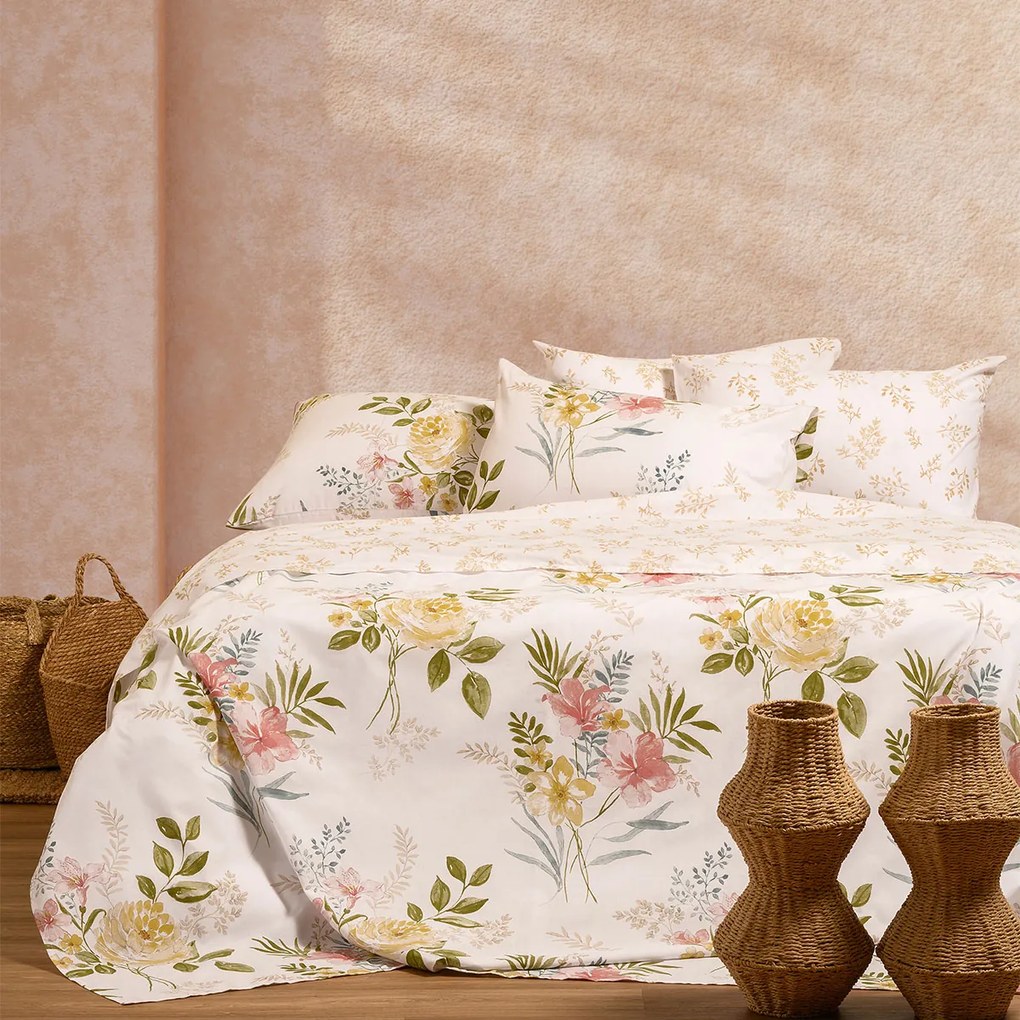 Σεντόνια Μονά (Σετ) Melinen Casual Line Sylvie Beige Εκρού,Πράσινο ΧΩΡΙΣ ΛΑΣΤΙΧΟ 170x270