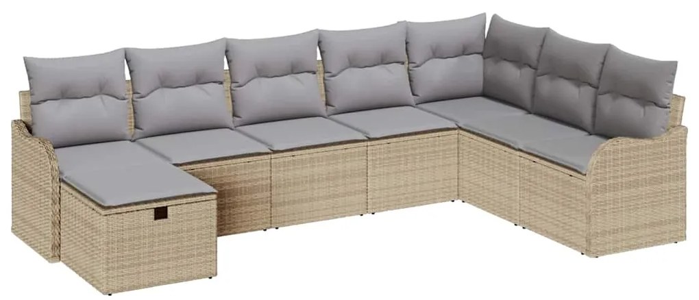 vidaXL Σετ Καναπέ Κήπου με μαξιλάρι 8 pcs Μπεζ Πολυ ράταν