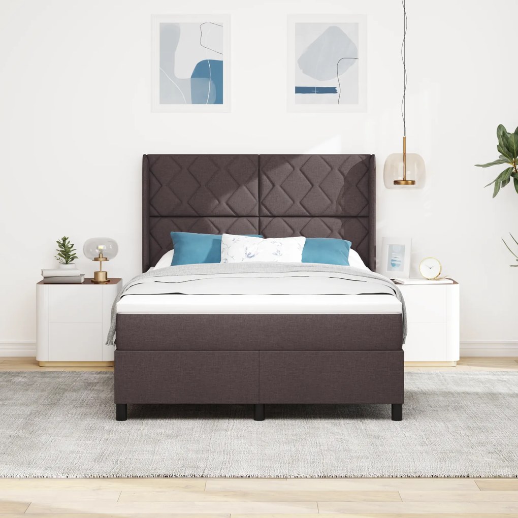 vidaXL Κρεβάτι Box Spring με Στρώμα Καφέ 140x190 εκ. Υφασμάτινο