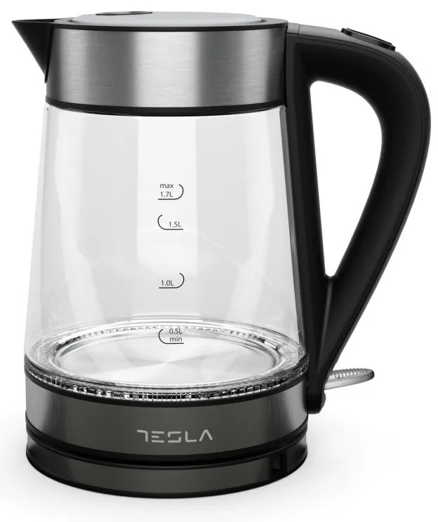 Βραστήρας γυάλινος Tesla КТ300Х, 2200W, 1.7 Lt, Ανοξείδωτη καλυμμένη αντίσταση, Έλεγχος STRIX, Μαύρο χρώμα