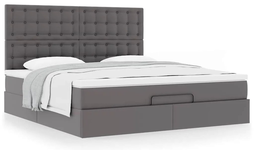 vidaXL Οθωμανικό κρεβάτι με στρώμα Γκρι 160x200cm Faux Leather