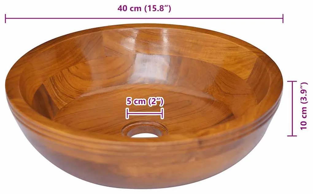 vidaXL Νιπτήρας Ø40 x 10 εκ. από Μασίφ Ξύλο Teak
