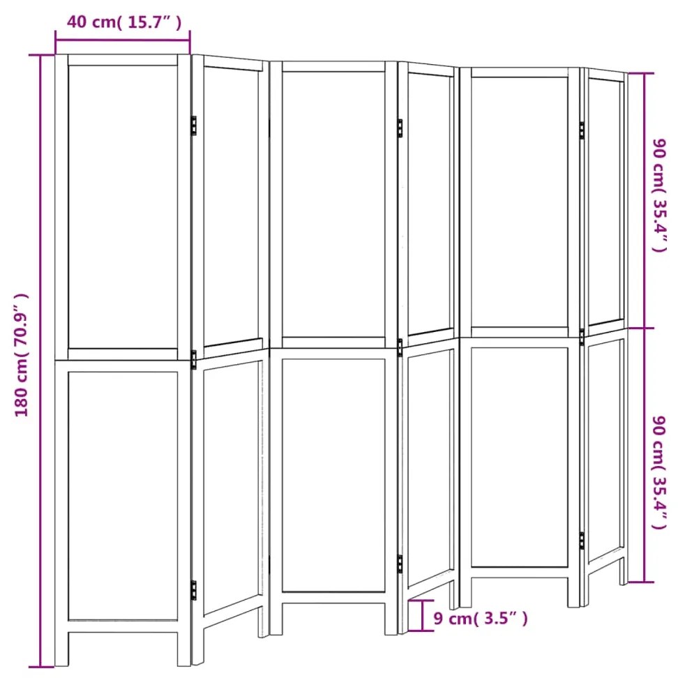 Διαχωριστικό Χώρου με 6 Πάνελ Λευκό από Μασίφ Ξύλο Παυλώνιας - Λευκό