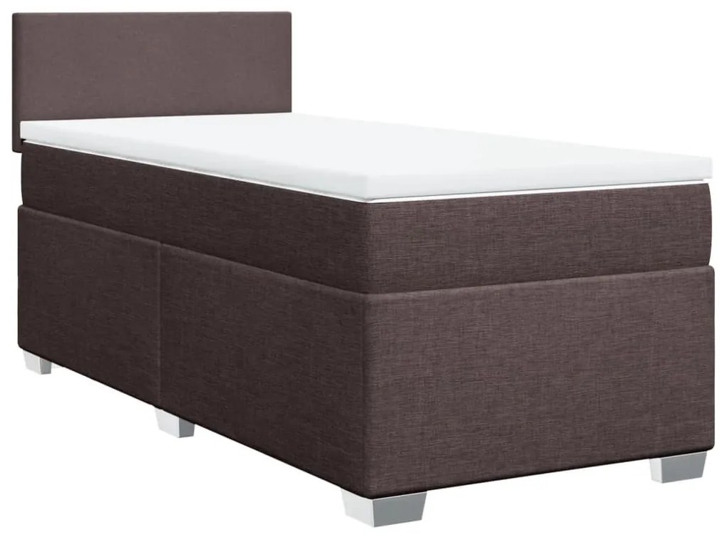 Κρεβάτι Boxspring με Στρώμα Σκούρο Καφέ 90x190 εκ. Υφασμάτινο - Καφέ