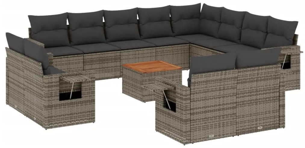 vidaXL Σαλόνι Κήπου 13 Τεμαχίων Γκρι από Συνθετικό Ρατάν με Μαξιλάρια