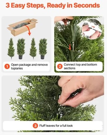 VEVOR Artificial Topiary Cedar Trees, 2 Set 1524mm Faux Pine Shrubs Plants, Fake Silk Tree Look Real, Easy Assembly for Decor Front Porch Outdoor Patio Garden Balcony Backyard Indoor Office
