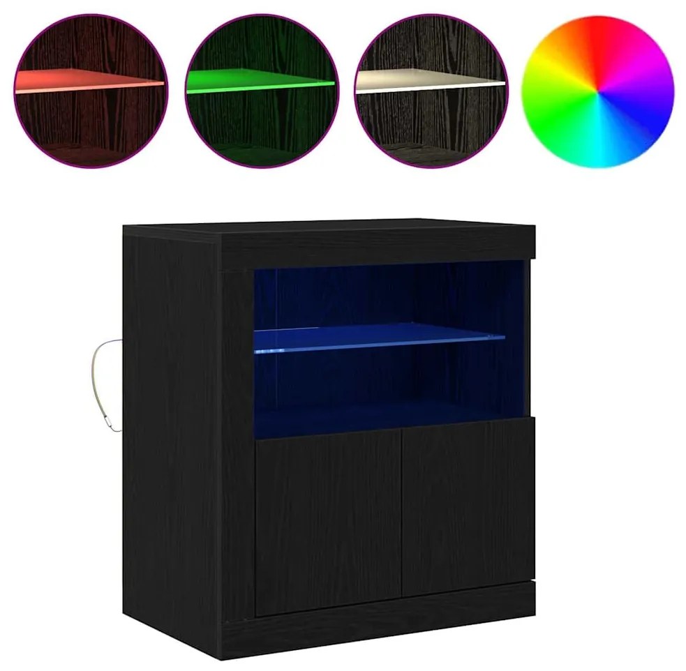 vidaXL Πλευρικό Τραπέζι LED Μαύρο 60,5 x 37 x 67 εκ Επεξεργασμένο ξύλο