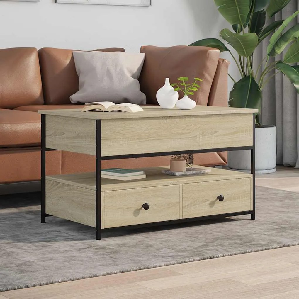 vidaXL Τραπεζάκι Σαλονιού Sonoma Δρυς 85x50x50 εκ. Επ. Ξύλο & Μέταλλο