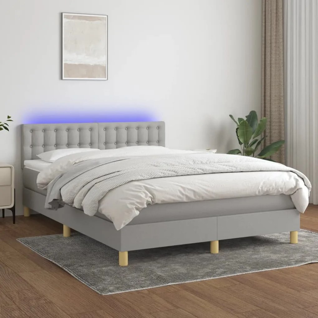 vidaXL Κρεβάτι Boxspring με Στρώμα & LED Αν.Γκρι 140x200 εκ Υφασμάτινο