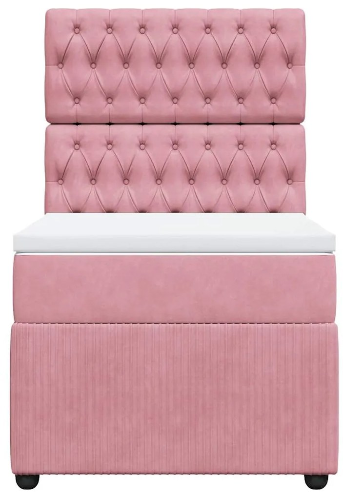 vidaXL Κρεβάτι Boxspring με Στρώμα Ροζ 90x200 εκ. Βελούδινο