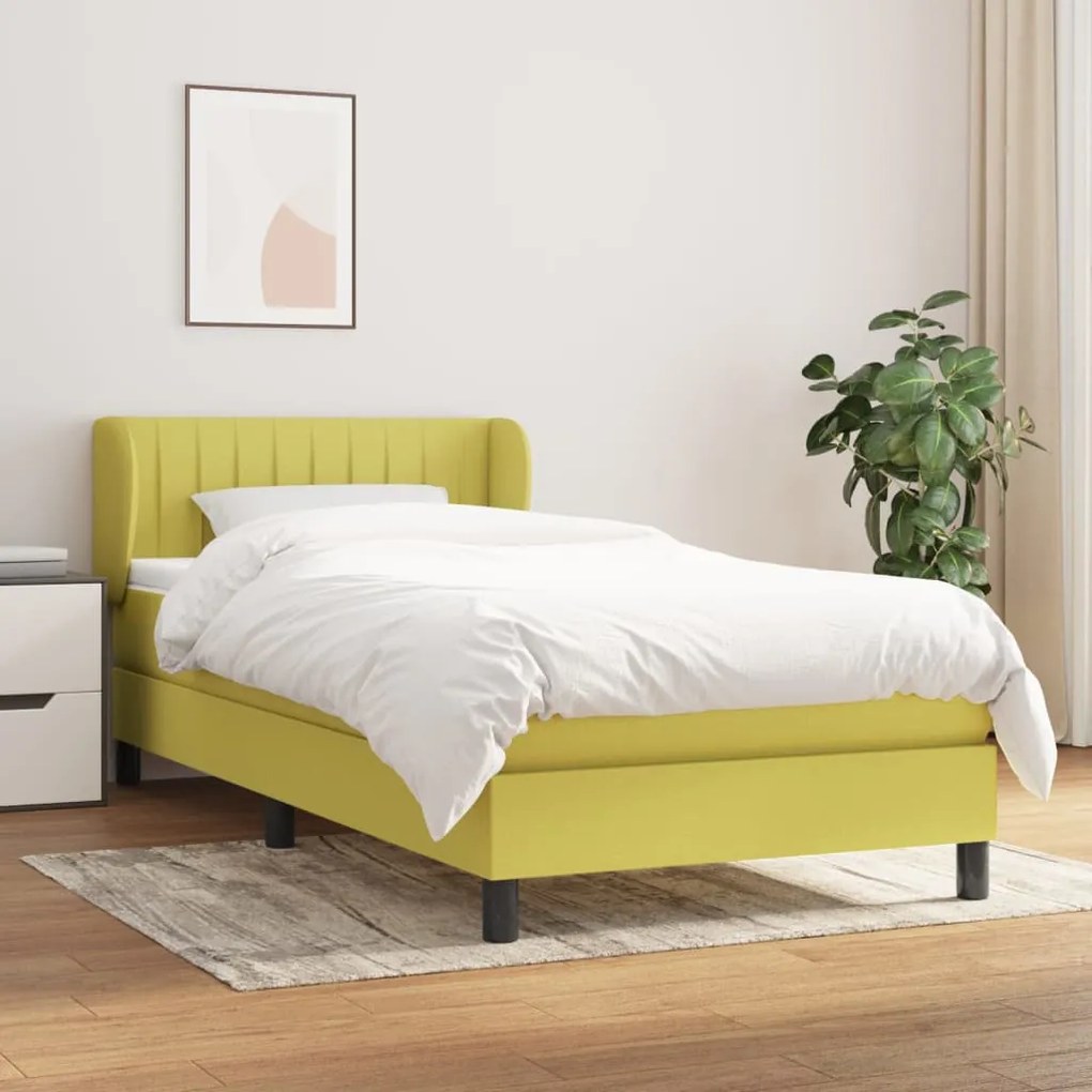 vidaXL Κρεβάτι Boxspring με Στρώμα Πράσινο 100 x 200 εκ. Υφασμάτινο