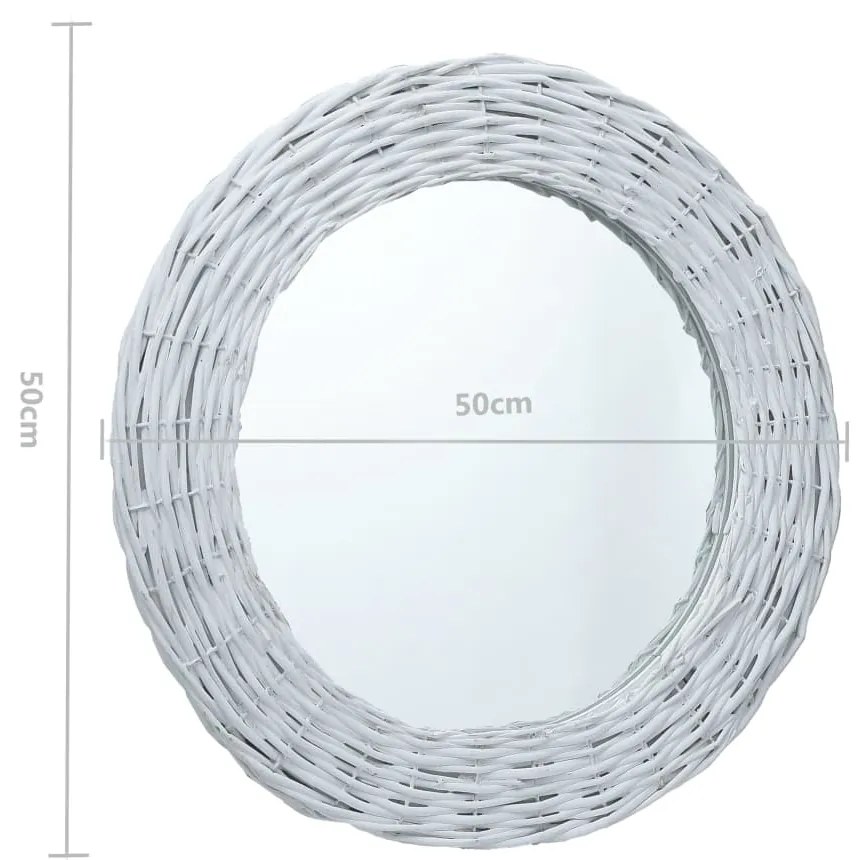 vidaXL Καθρέφτης Λευκός 50 εκ. από Wicker