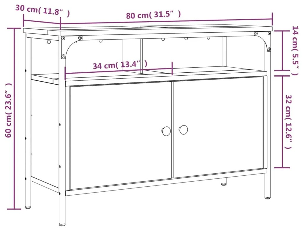 Ντουλάπι Νιπτήρα Μπάνιου Καπνιστή Δρυς 80x30x60 εκ. Επεξ. Ξύλο  - Καφέ