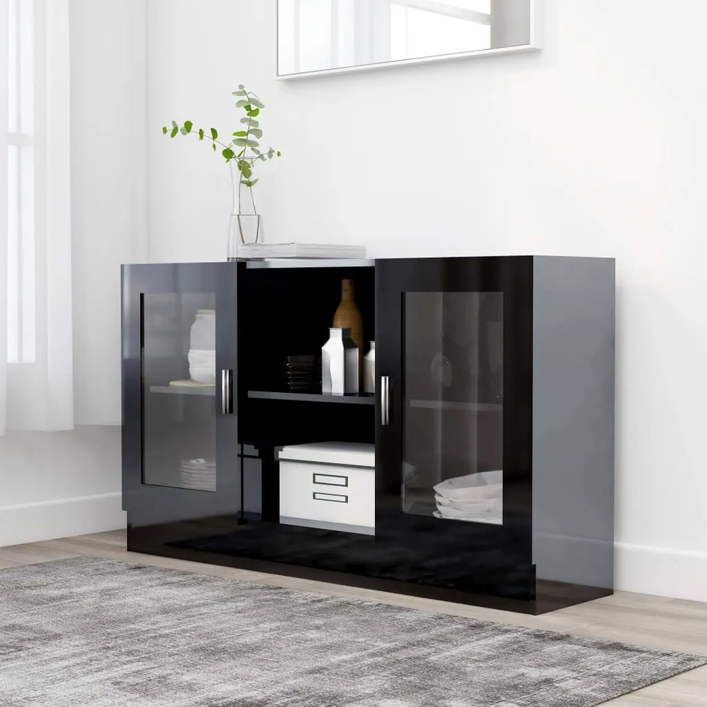 vidaXL Βιτρίνα Γυαλιστερό Μαύρο 120 x 30,5 x 70 εκ. από Μοριοσανίδα