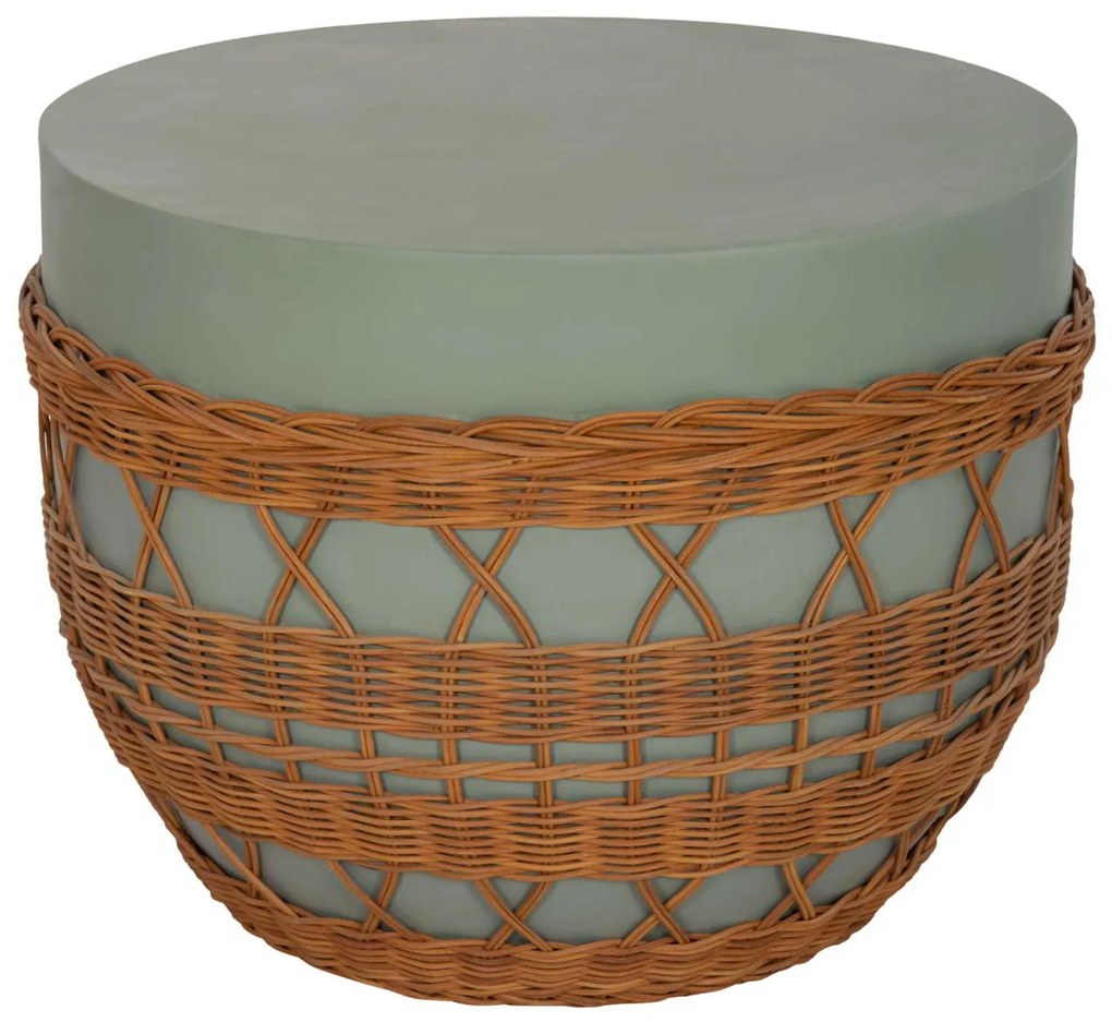 ΤΡΑΠΕΖΙ ΣΑΛΟΝΙΟΥ VILHENA HM18165 FIBER CEMENT ΠΡΑΣΙΝΟ-RATTAN ΦΥΣΙΚΟ Φ56x47Υεκ.