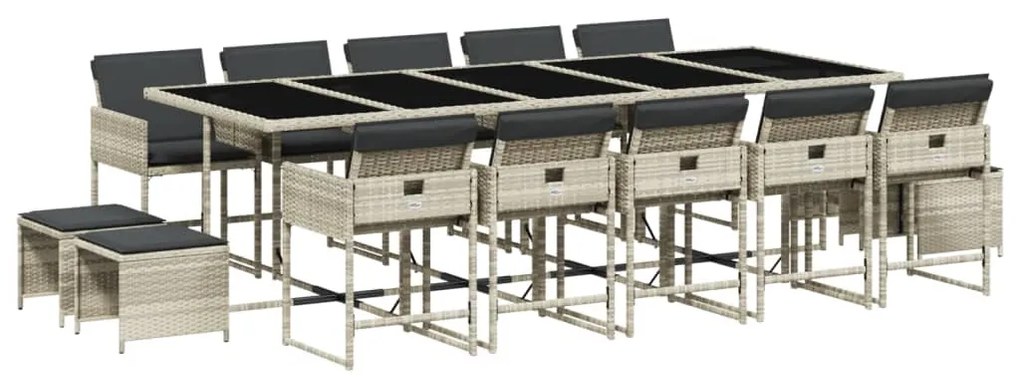 vidaXL Σετ Τραπεζαρίας Κήπου 15 τεμ. Αν. Γκρι Συνθ. Ρατάν με Μαξιλάρια