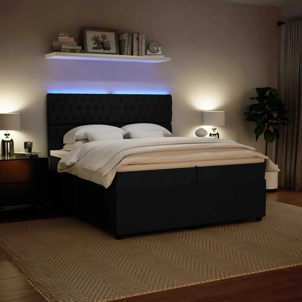 vidaXL Κρεβάτι Boxspring με Στρώμα Μαύρο 200x200 εκ. Βελούδινο