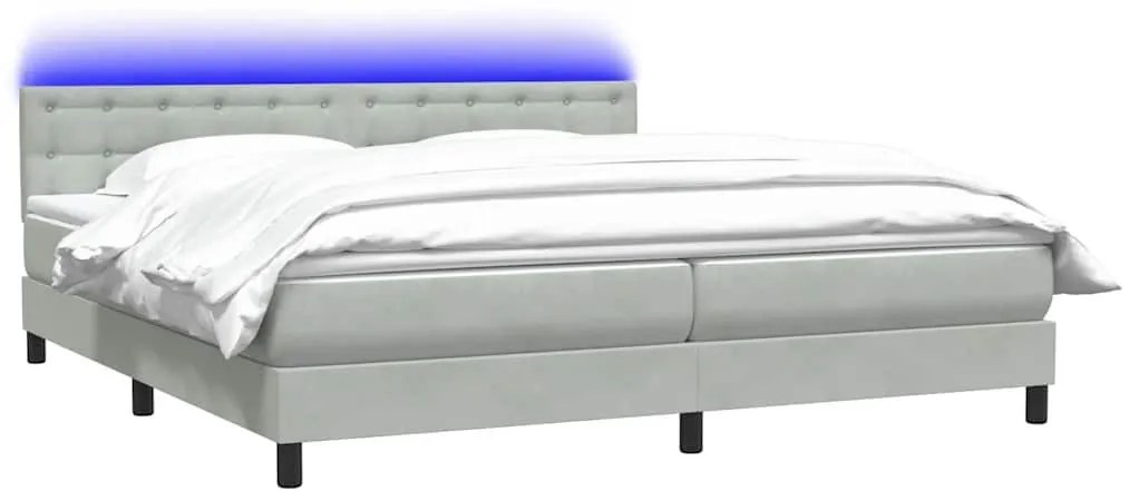 Κρεβάτι Boxspring με Στρώμα Ανοιχτό Γκρι 180x210 εκ. Βελούδινο - Γκρι