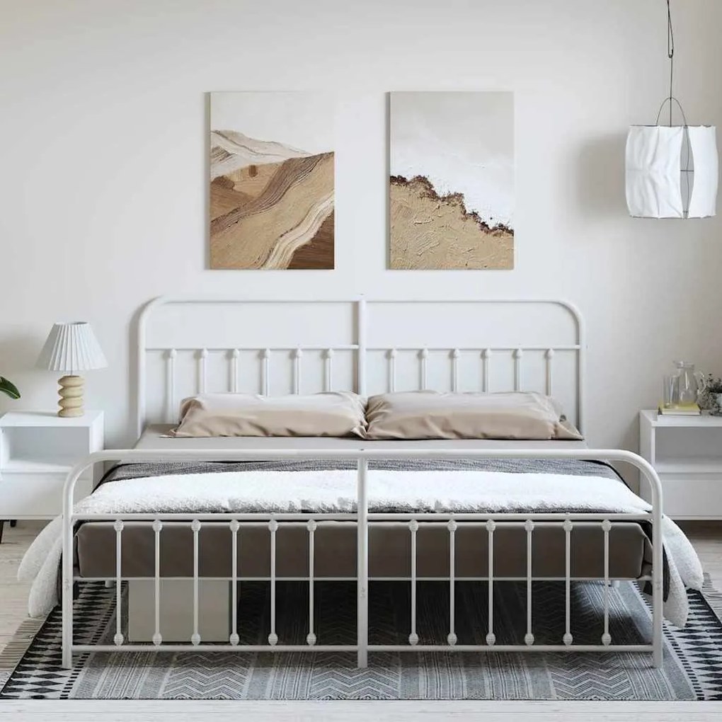 vidaXL Πλαίσιο Κρεβατιού με Κεφαλάρι&Ποδαρικό Λευκό 193x203εκ. Μέταλλο