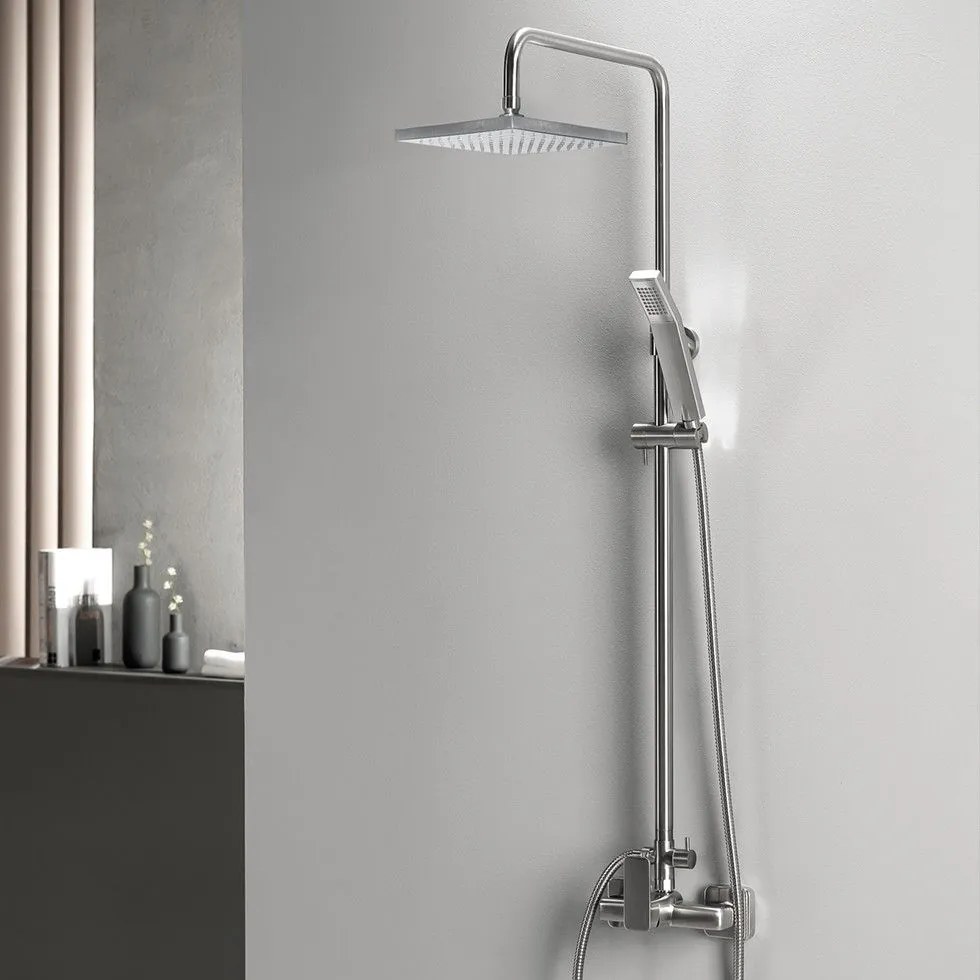 Eurorama Quadra Inox Μπαταρία Ντουζιέρας,Tηλέφωνο,Στήριγμα Τηλεφώνου+Σπιράλ Εκτροπέας Eντοιχισμού 3 Eξόδων 144065-110